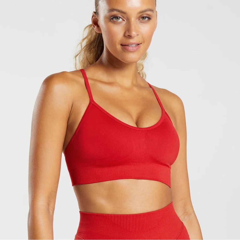 🌻NEW NWOT GYMSHARK Red Seamless Sports Bra Size Large
